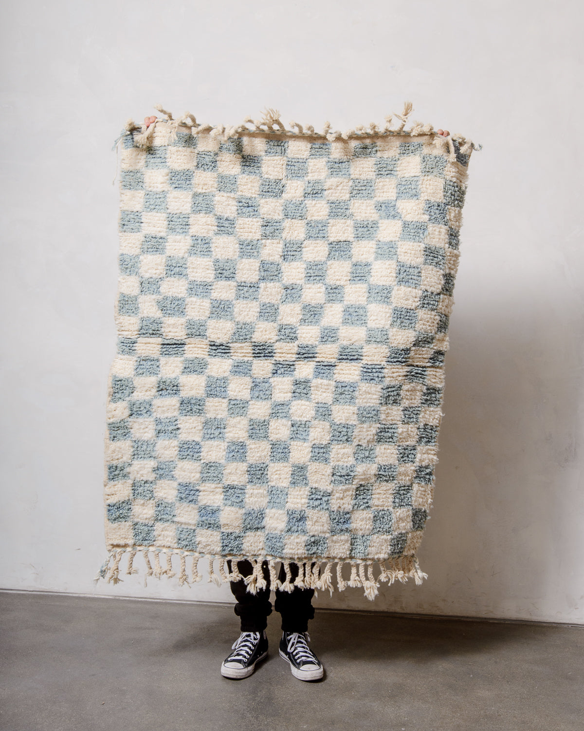 Modern, designer, handcrafted Berber rug from Morocco. Beniourain carpet with beautiful colours and patterns and fluffy wool texture.